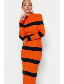 Trendyol Orange Midi Knitwear Standing Collar Dress