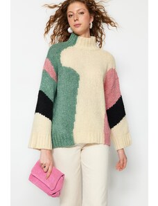 Trendyol Bej moale texturat culoare bloc tricotaje pulover