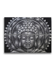 Magazincristale Detaliu Tablou Mandala Buddha Gri Brocart 30x40cm x 4