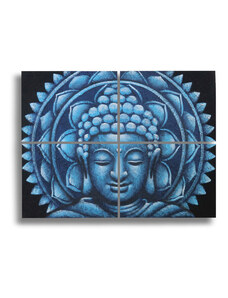Magazincristale Detaliu Tablou Mandala Buddha Albastru Brocart 30x40cm x 4