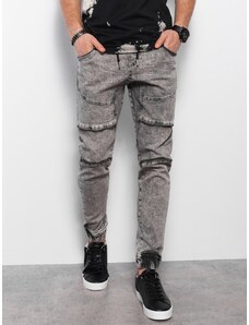 Ombre Clothing Men's marbled JOGGERS pants with decorative stitching - gray V4 OM-PADJ-0111