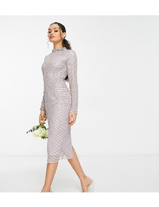Beauut Petite Bridesmaid embellished midi dress in silver and pink