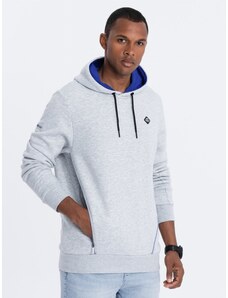 Ombre Clothing Men's hoodie with zippered pocket - gray melange V5 OM-SSNZ-22FW-006