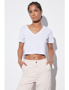 Trendyol White 100% Cotton Single Jersey V-Neck Crop Knitted T-Shirt
