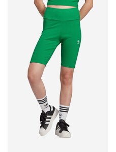 adidas Originals pantaloni scurți femei, culoarea verde, uni, high waist IL9620-green