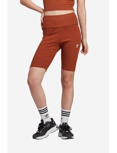adidas Originals pantaloni scurți femei, culoarea maro, uni, high waist IL9621-brown