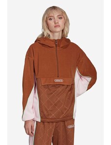 adidas Originals bluză femei, culoarea maro, cu glugă, cu imprimeu HL0050-brown
