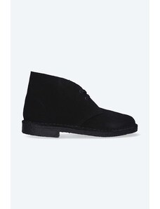 Clarks Originals cizme din piele întoarsă Desert Boot culoarea negru, cu toc plat, 26155524