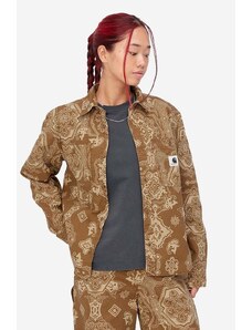 Carhartt WIP cămașă din bumbac femei, culoarea maro, cu guler clasic, regular I030760-BLACK