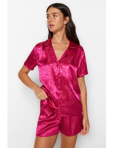 Trendyol Pink Satin Woven Heart Pajamas Set