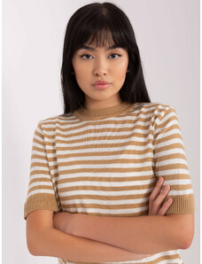 Fashionhunters Camel and white striped knitted blouse