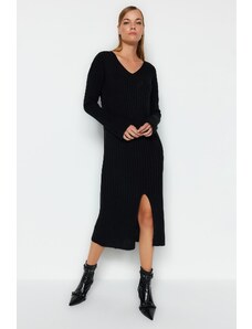 Rochie Trendyol Black Midi Knitwear V-Neck