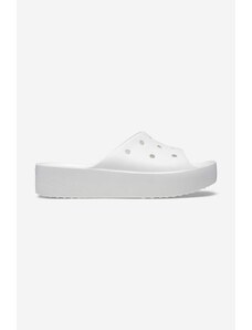 Crocs papuci Classic Platform Slide femei, culoarea alb, cu platformă 208180