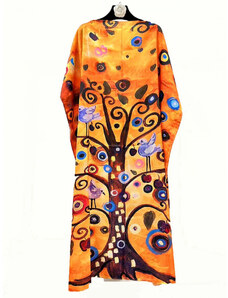 Shopika Rochie de plaja lunga tip poncho din matase cu reproducere dupa Pomul Vietii - Gustav Klimt