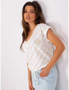 Fashionhunters Women's ecru-beige striped cotton blouse