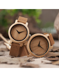 Set ceasuri din lemn Bobo Bird pentru cupluri, curea din piele