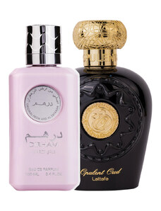 Ard Al Zaafaran Pachet 2 parfumuri Best Seller, Dirham Wardi 100 ml pentru ea si Opulent Oud 100 ml pentru el