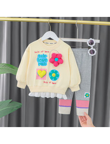 SuperBebeShop Compleu cu bluzita galbena pentru fetite - Pink flower