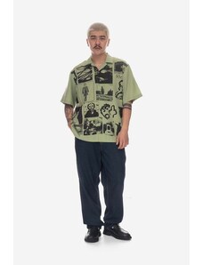 PLEASURES cămașă Choices Camp Collar bărbați, culoarea verde, cu guler clasic, relaxed P23SP015-ORANGE