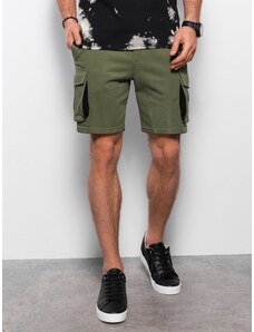 Ombre Clothing Men's shorts with cargo pockets - olive V4 OM-SRSK-0106