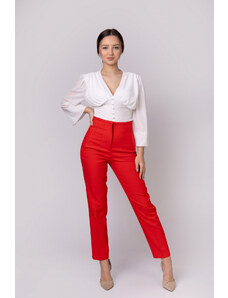 Distribuit de FashionLook Pantaloni rosii cu talie inalta si cusaturi decorative