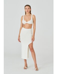 Saint Body Midi Skirt With Deep Leg Cut Out - White