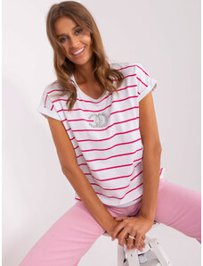 Fashionhunters Ecru-fuchsia striped cotton blouse
