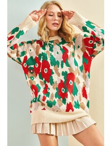 Bianco Lucci femei multicolor florale imprimeu tricotaje pulover
