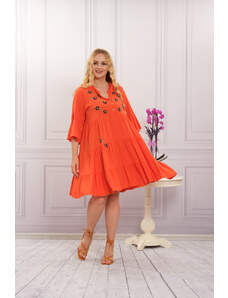 Distribuit de FashionLook Rochie orange boho chic cu aplicatie florala cusuta