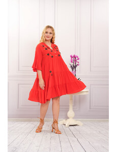 Distribuit de FashionLook Rochie rosie boho chic cu aplicatie florala cusuta