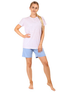 Pijama scurtă pentru femei Molvy dungi albastre și roz M