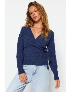 Trendyol Indigo cu textură moale, pulover tricotaje cu guler dublu