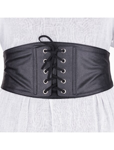 Shopika Centura corset lata din piele ecologica cu siret decorativ si capse metalice