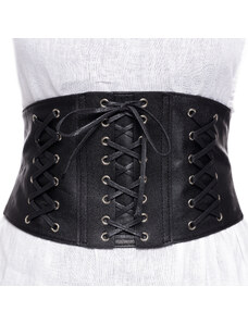Shopika Centura corset lata din piele ecologica cu 3 randuri de sireturi si capse metalice