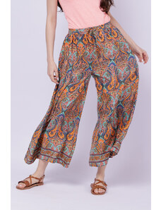 Shopika Fusta pantalon ampla din matase indiana cu portocaliu. bleumarin si verde