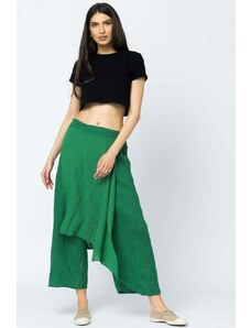 Shopika Pantaloni de vara din in, cu aplicatii pe fata si spate, verzi