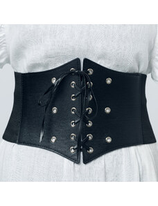 Shopika Centura corset lata din piele ecologica cu siret si capse matalice argintii