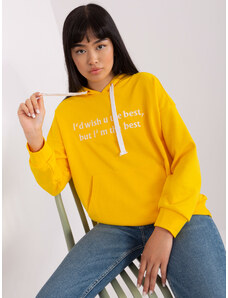 Fashionhunters Women's dark yellow kangaroo sweatshirt with inscription