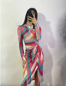 Fashion App Rochie Midi Dama Elastica Cu Imprimeu Fucsia