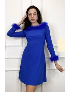 Fashion App Rochie Scurta Cu Pene Karla, Albastru