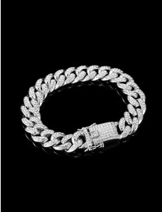 AndraRose Hip Hop Cuban Bracelet Iced Stainless Steel Barbat - Argintiu