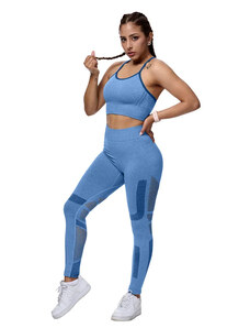 OEM Compleu fitness modelator din doua piese, top cu sustinere medie si pantaloni cu talie inalta perforati, Albastru