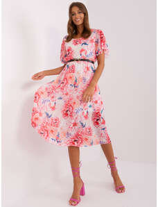 Fashionhunters Beige and pink flowing dress with flowers