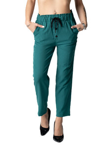 Pantaloni Chic Pantaloni Dama Savannah Cu Elastic In Talie, Verde Inchis