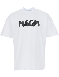 MSGM Tricou pentru Bărbați, Alb, Bumbac, 2024, L M S XL