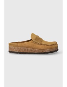 Birkenstock papuci din piele bărbați, culoarea maro