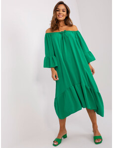 Fashionhunters Green oversize midi dress with frills