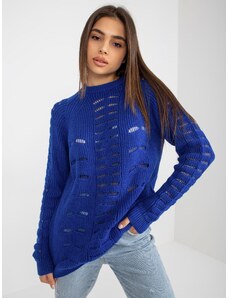Fashionhunters Cobalt blue oversized sweater with openwork pattern