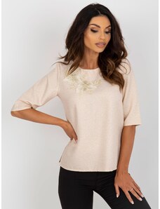 Fashionhunters Beige shiny formal blouse with short sleeves