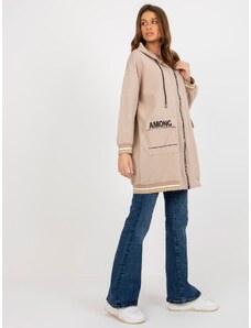 Fashionhunters Beige long sweatshirt with oversize zipper